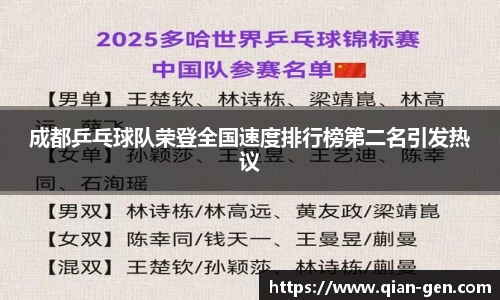 成都乒乓球队荣登全国速度排行榜第二名引发热议